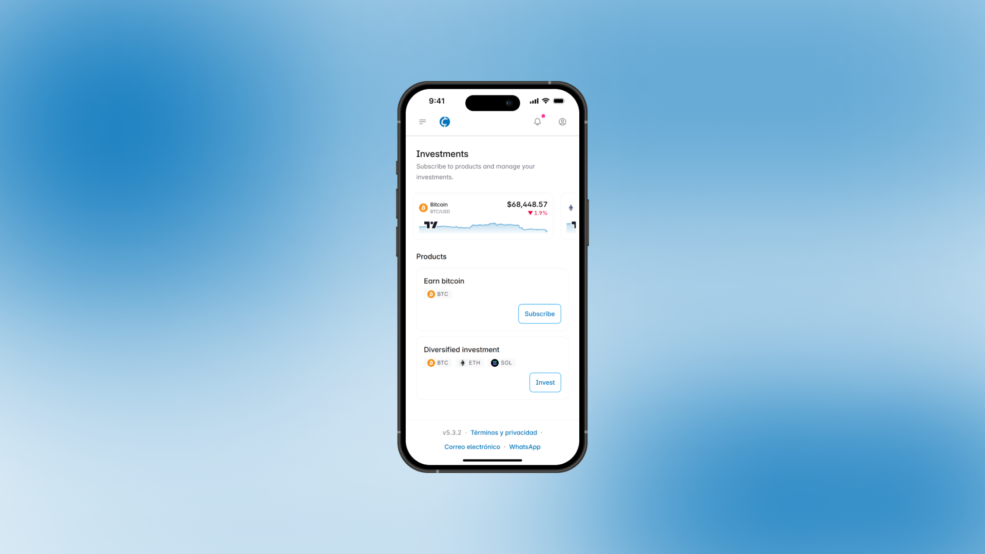 Criptala Investments main interface