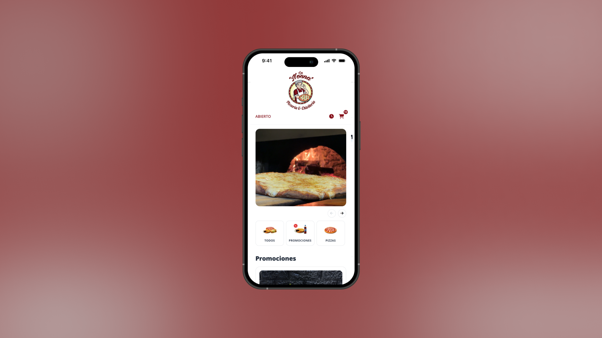 La Nonna pizzeria ordering app on mobile