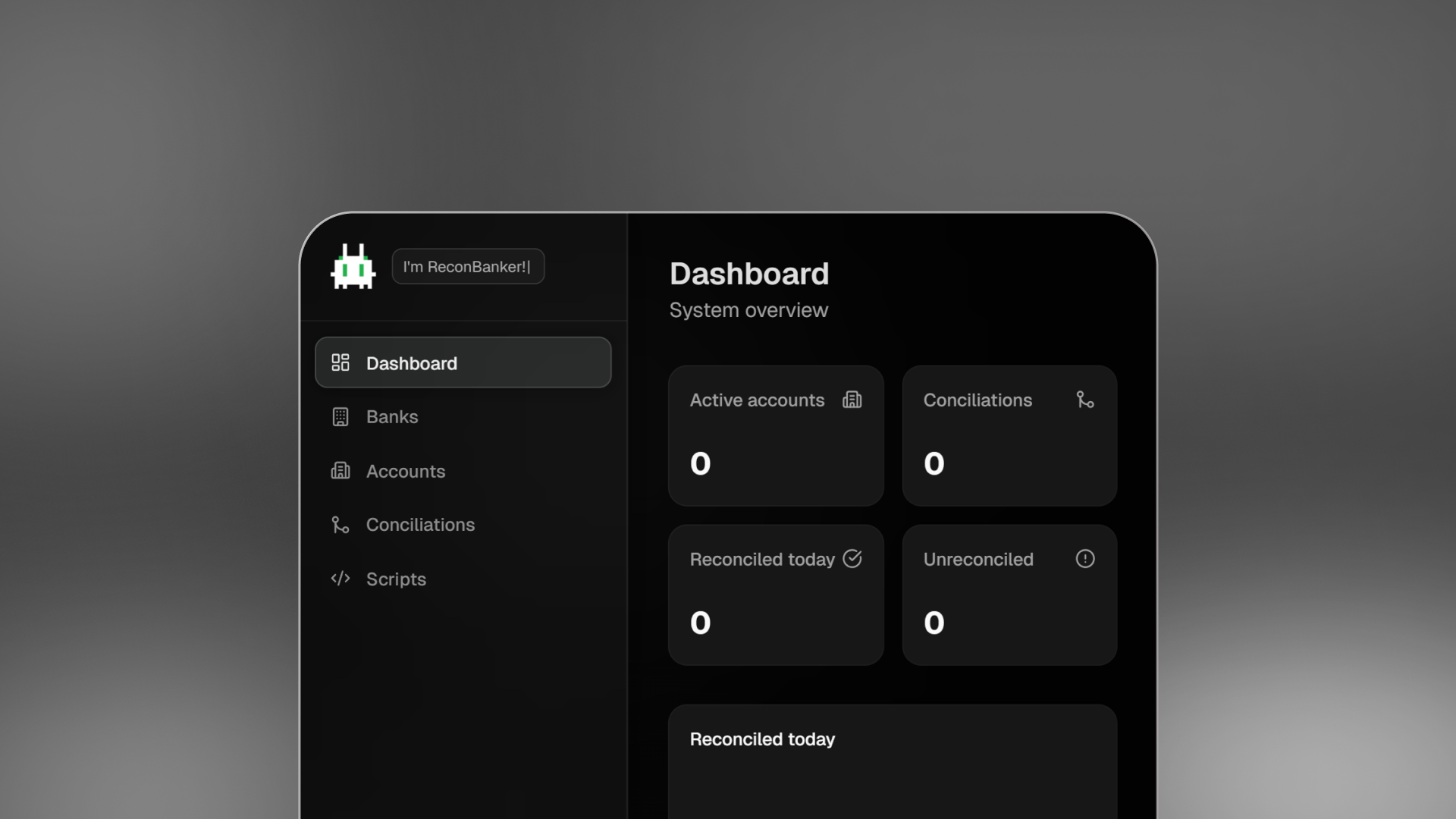 ReconBanker dashboard
